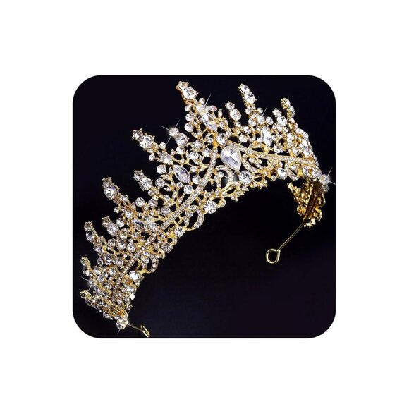 Gold Tiara and Crown for Women Crystal Queen Crowns Rhinestone Princess Tiaras f - Picture 1 of 7